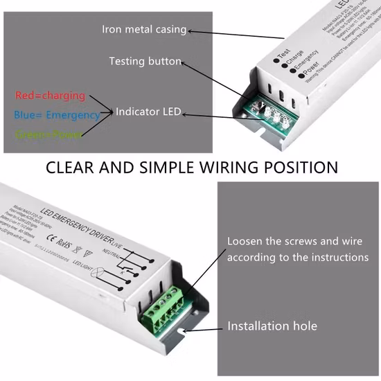 Controlador de batería de emergencia recargable con luces LED